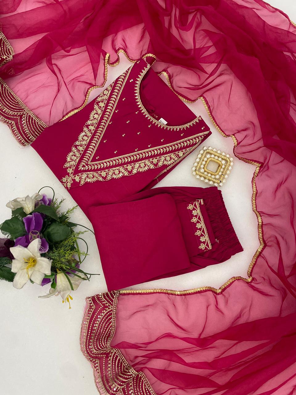 Roman Fabric Suit Set Bridal Red